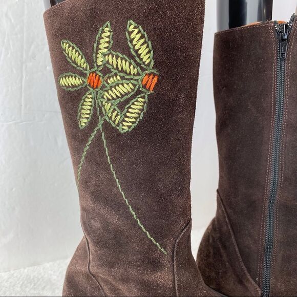 Tabarca By Pepa Brown Suede Embroidered Calf Boots Size 38 - Picture 3 of 14